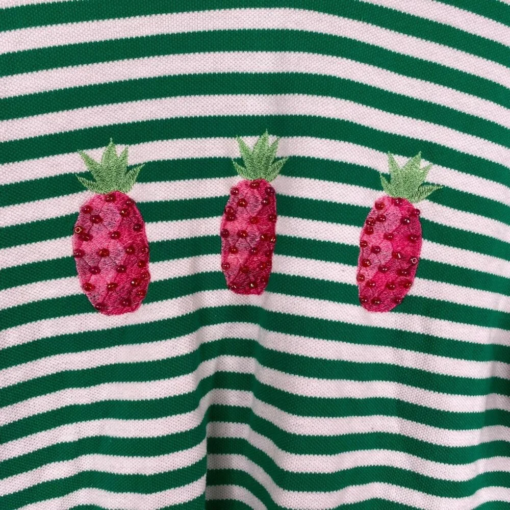 Quacker Factory Top Women's Multicolor Sz L Pineapple Stripe Beaded 3/4 Sleeves - Picture 4 of 6